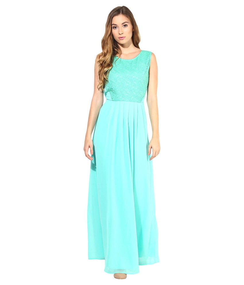 La Zoire Turquoise Georgette Maxi Dress