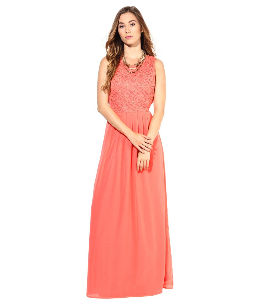 La Zoire Peachpuff Georgette Maxi Dress