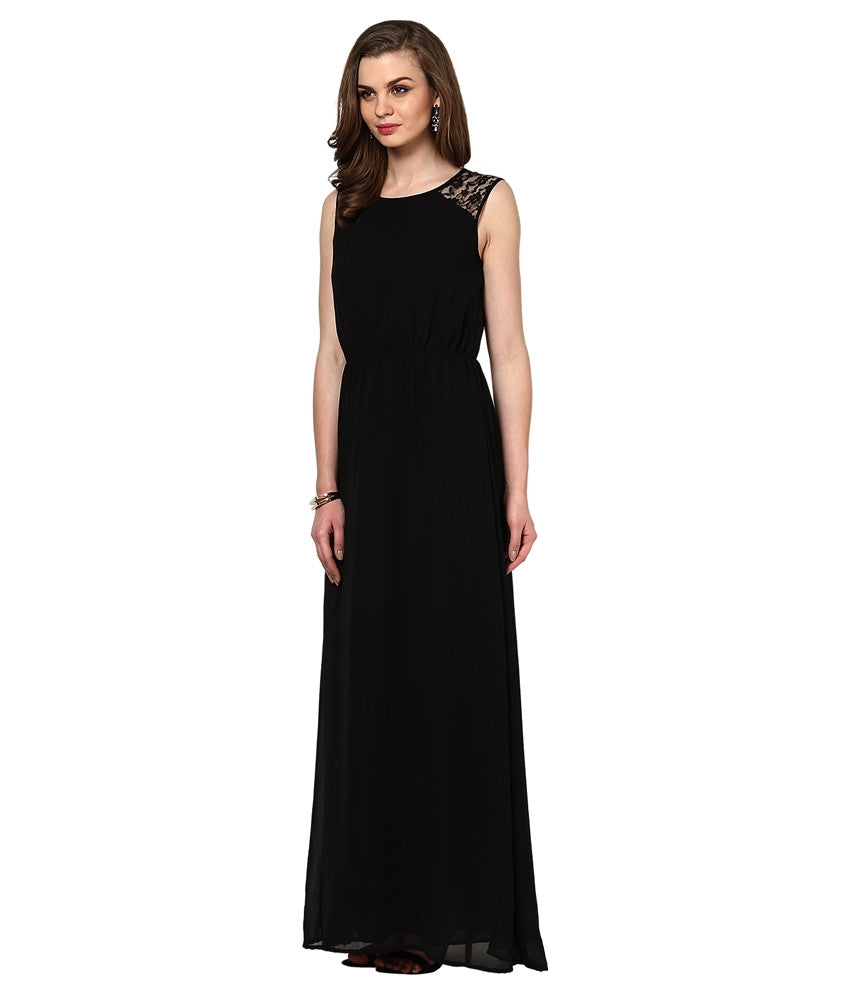 La Zoire Black Georgette Maxi Dress